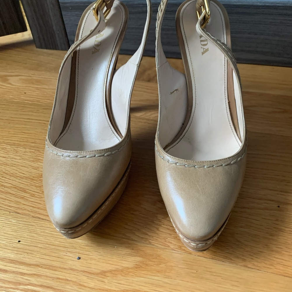 Prada tan sling back heels